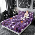 thumbnail image 2 of Erosebridal Gothic Skeleton Ghost Fitted Sheet Queen 3-Piece,Halloween Black Cats Bedding,Purple,1 Fitted Sheet and 2 Pillowcases, 2 of 6