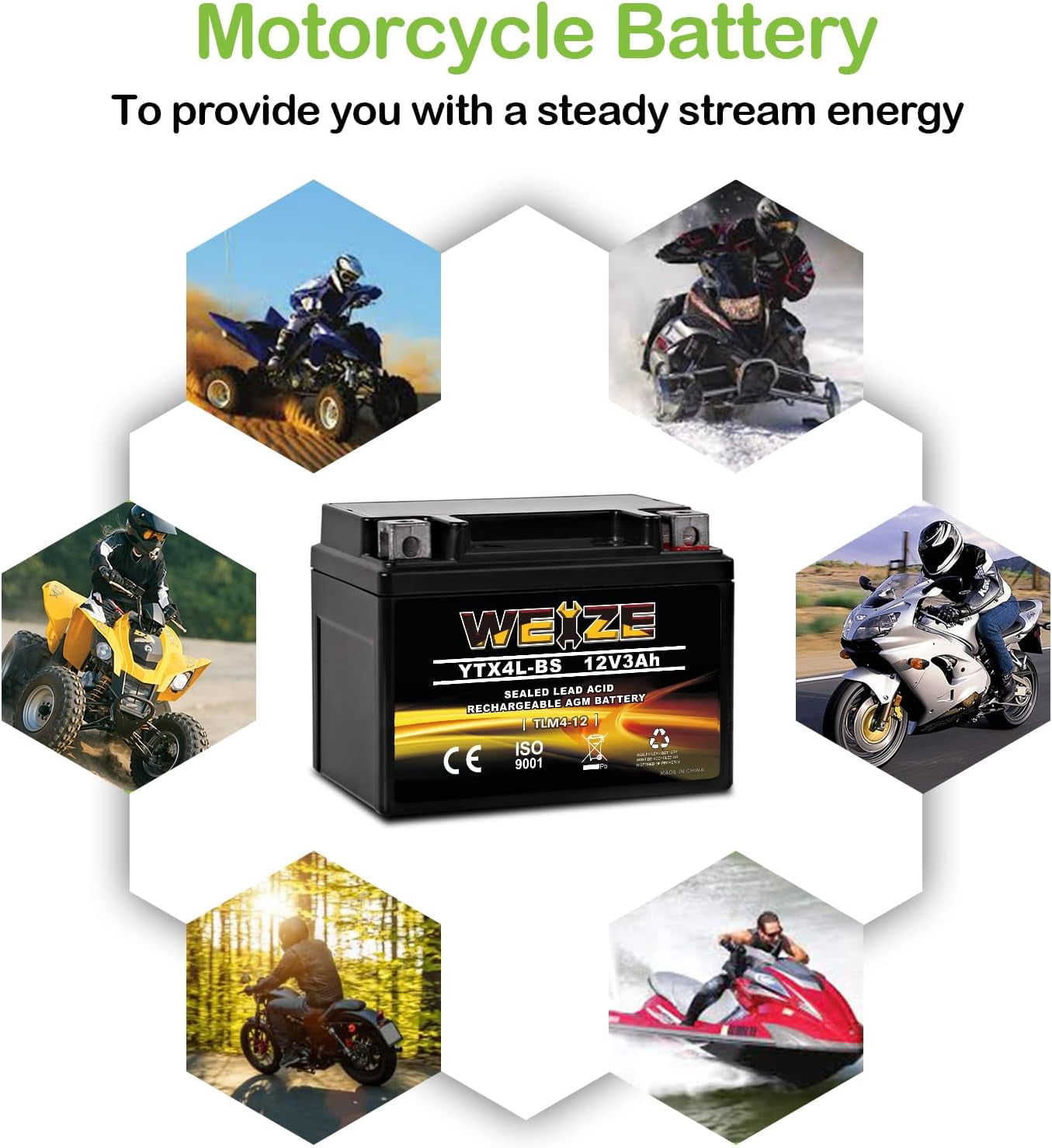 YTX14 BS ATV Battery High Performance - Maintenance Free - Sealed AGM YTX14-BS Motorcycle Battery compatible with Honda Suzuki Kawasaki Yamaha scooter snowmobile