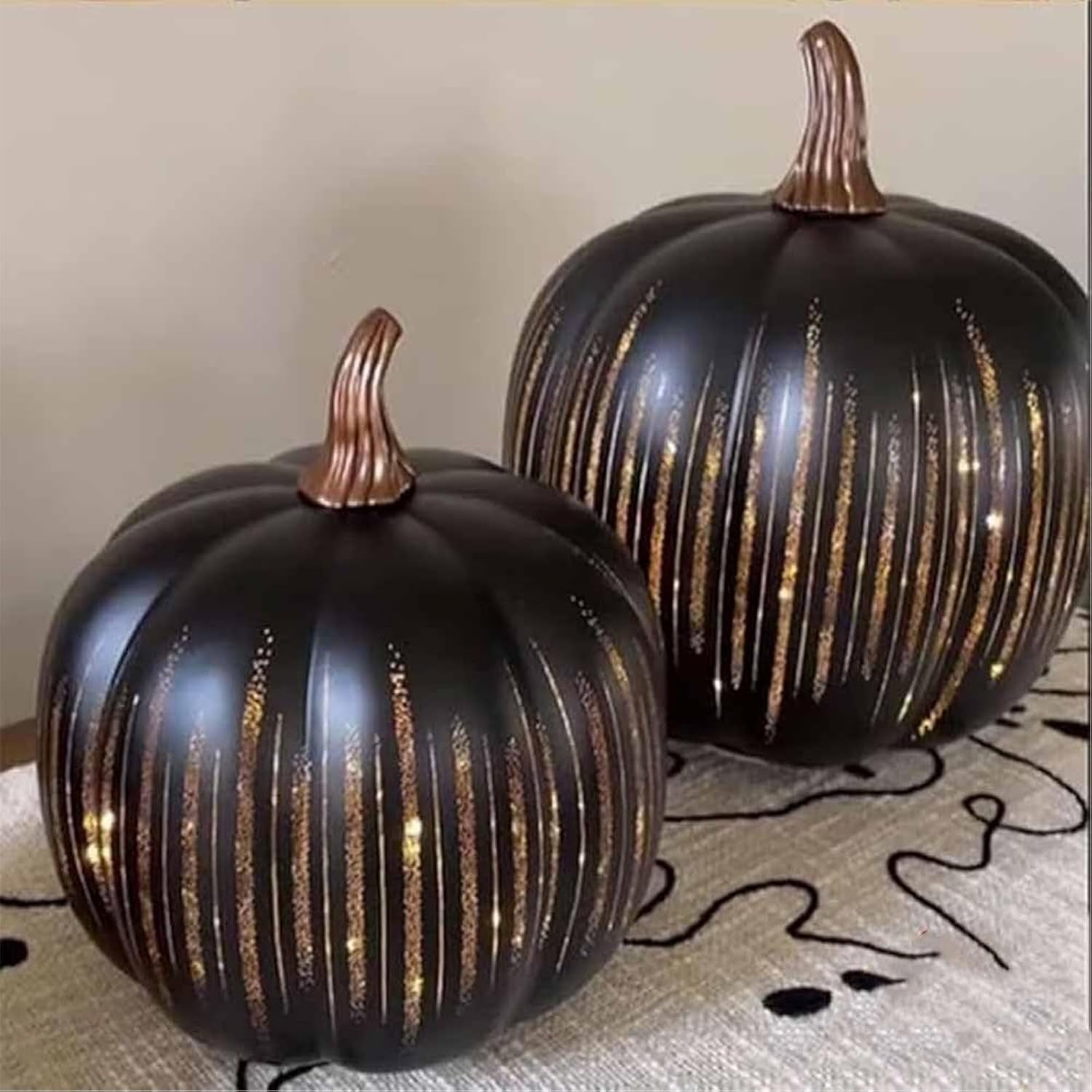 Twinkle Light Pumpkins, Set of 2 Illuminated Starry Night Glass Pumpkins, Halloween Twinkle Light Pumpkins, Twinkle Led Pumpkin Lights with Starry Night Design for Home Bedroom (Orange-7''+9'')