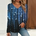 thumbnail image 3 of Blue Women's Long Sleeve T-shirt, Women'S Fashionable V Neck Long Sleeved Fine Glitter Gradient Printed V Neck Top T Shirt,Women's Long sleeve T-shirt XXL, 3 of 5