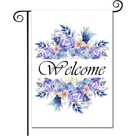 Welcome Floral Welcome Garden Flags Flower Purple Blue Summer Spring Decorative Yard Flag Small Vertical Double Sided Seasonal for Garden Farmhouse House Yard Lawn Outdoor 12.5 x 18 Inch Colorful
