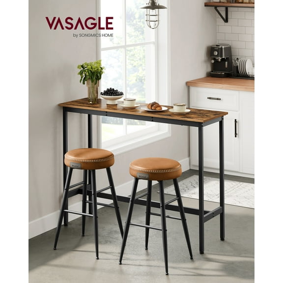 VASAGLE Narrow Bar Table for Kitchen and Dining, Industrial Metal Frame, Space-Saving Breakfast or Counter Table, Adjustable Feet, Rustic Brown and Ink Black
