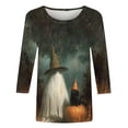thumbnail image 4 of jobturf Halloween 3/4 Length Sleeve Womens Tops Trendy Ghost Pumpkin Graphic Tees Cute Festival Top Fall Plus Size T Shirts 4X-Large, 4 of 5