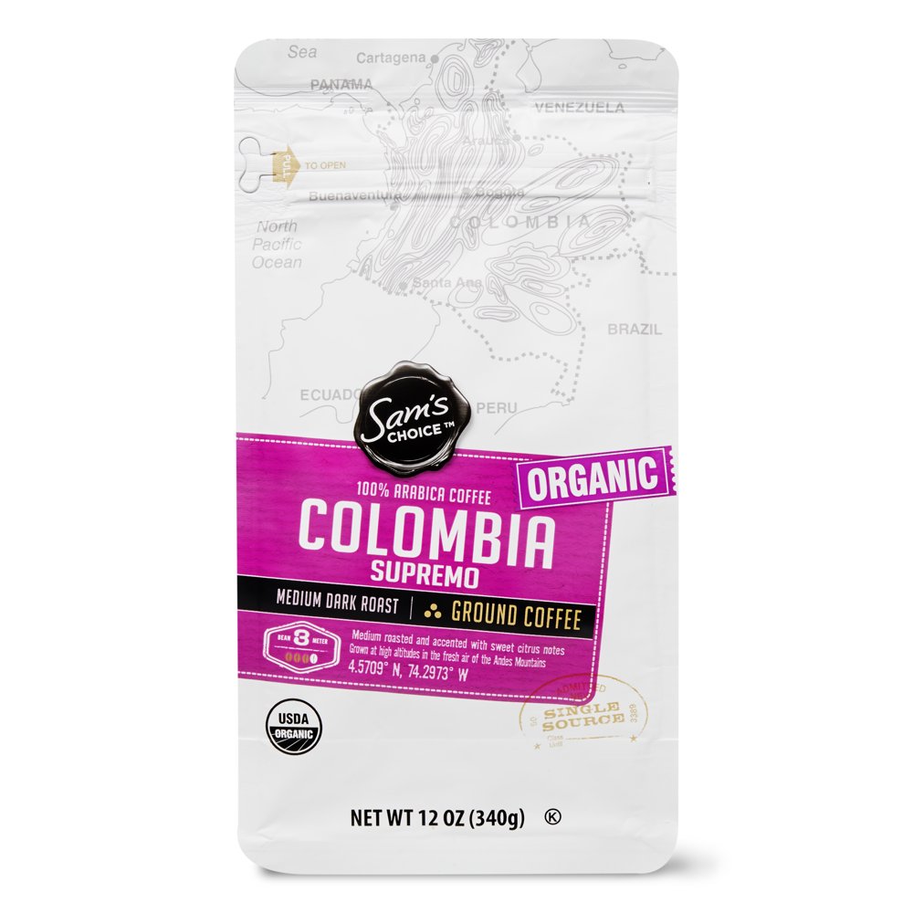 Sam's Choice Organic Colombian Supremo Ground Coffee, 12 oz Walmart