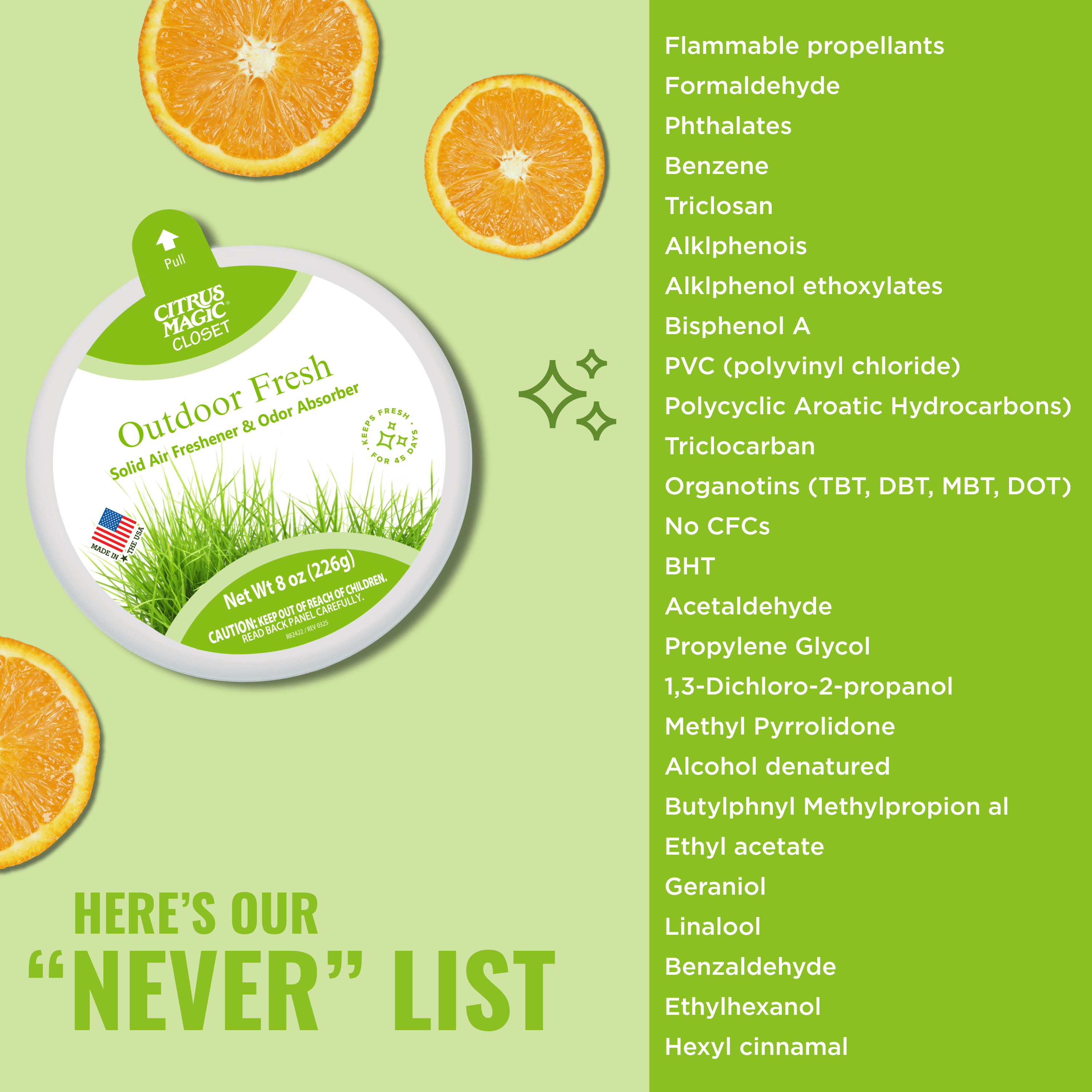 Citrus Magic For Closets Odor Absorbing Solid Air Freshener, Outdoor Fresh, 8-Ounce, Pack of 3