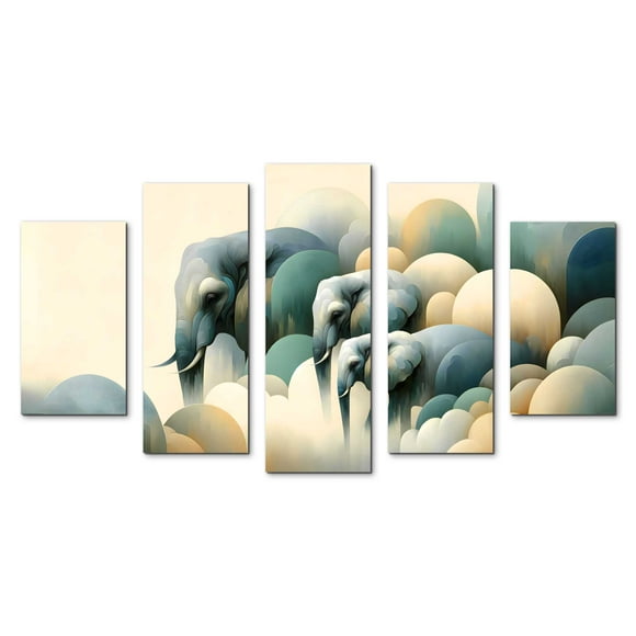 Cuadro decorativo Cuadros Abigail Abstracto Elefantes Familia Manada 5 piezas