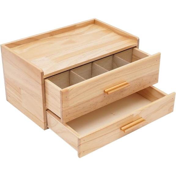 Wood Tea Bag Organizer with Drawer Storage Box Desktop Organiser with 2 Drawers