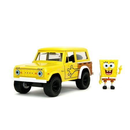 1973 Ford Bronco w/Spongebob Figure Yellow – Jada Toys 35467 – 1/24 Scale Diecast Model Car 1973 Ford Bronco w/Spongebob Figure Yellow – Jada Toys 35467 – 1/24 Scale Diecast Model Car
