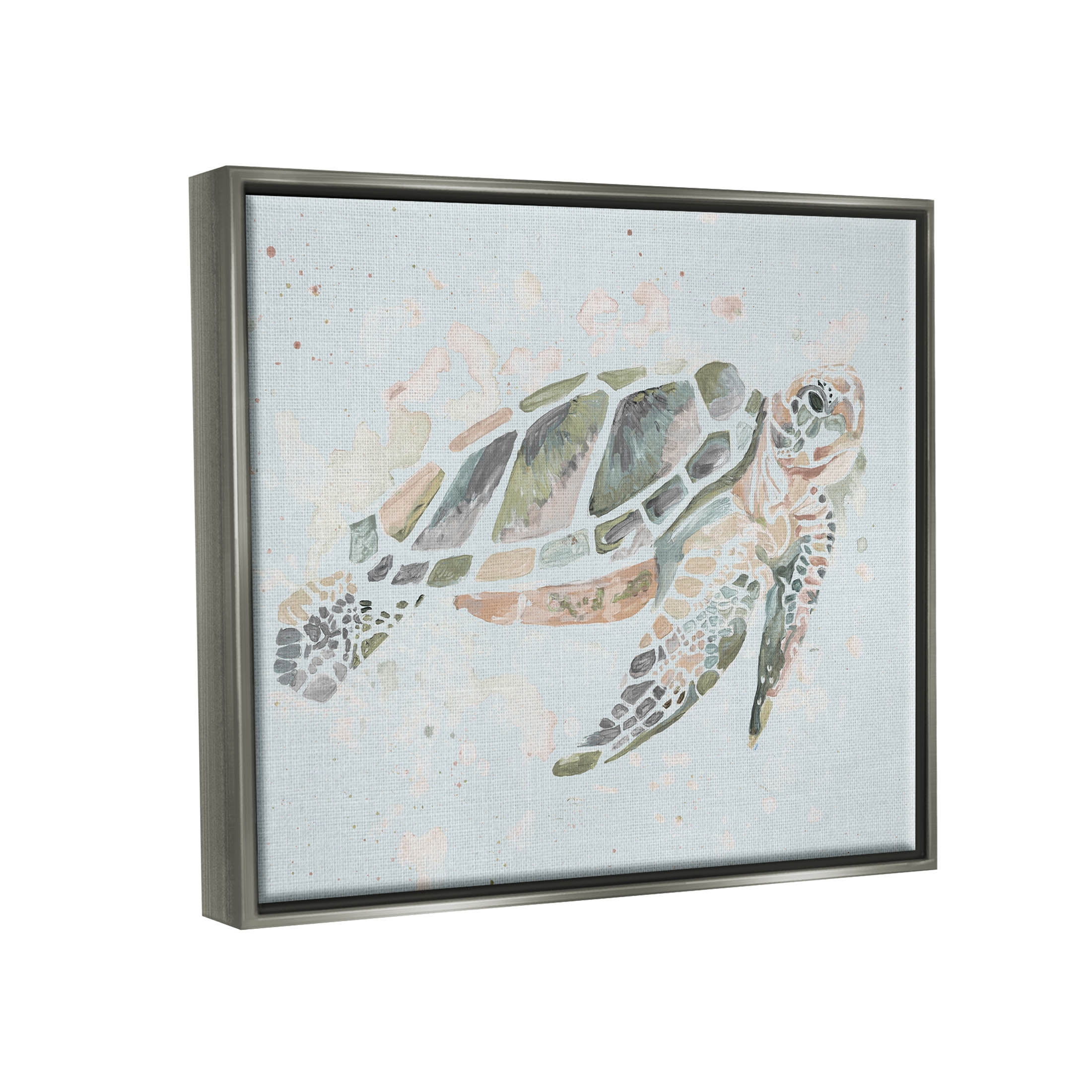 Tortoise Swimming Underwater Bubbles Animals & Insects Graphic Art Luster Gray Framed Art Print Wall Art