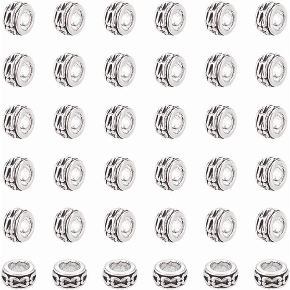 120Pcs Tibetan Style Spacer Beads Large Hole Rondelle Spacer Beads Alloy European Beads Silver Jewelry Beads for DIY Jewelry Craft Making Silver