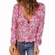 thumbnail image 2 of Blusa Con Cuello En V Blusa De Mujer Manga Larga Cuello En V Floral Ruffle Hem Casual Top Para Primavera Otoño Niñas Lady Rose Red S ANGGREK No, 2 of 5