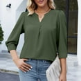 thumbnail image 4 of Women's 3/4 Sleeve V Neck Casual Blouses Solid Comfy Elegant T Shirts Pullovers Loose Fit Tops Green,S, 4 of 8