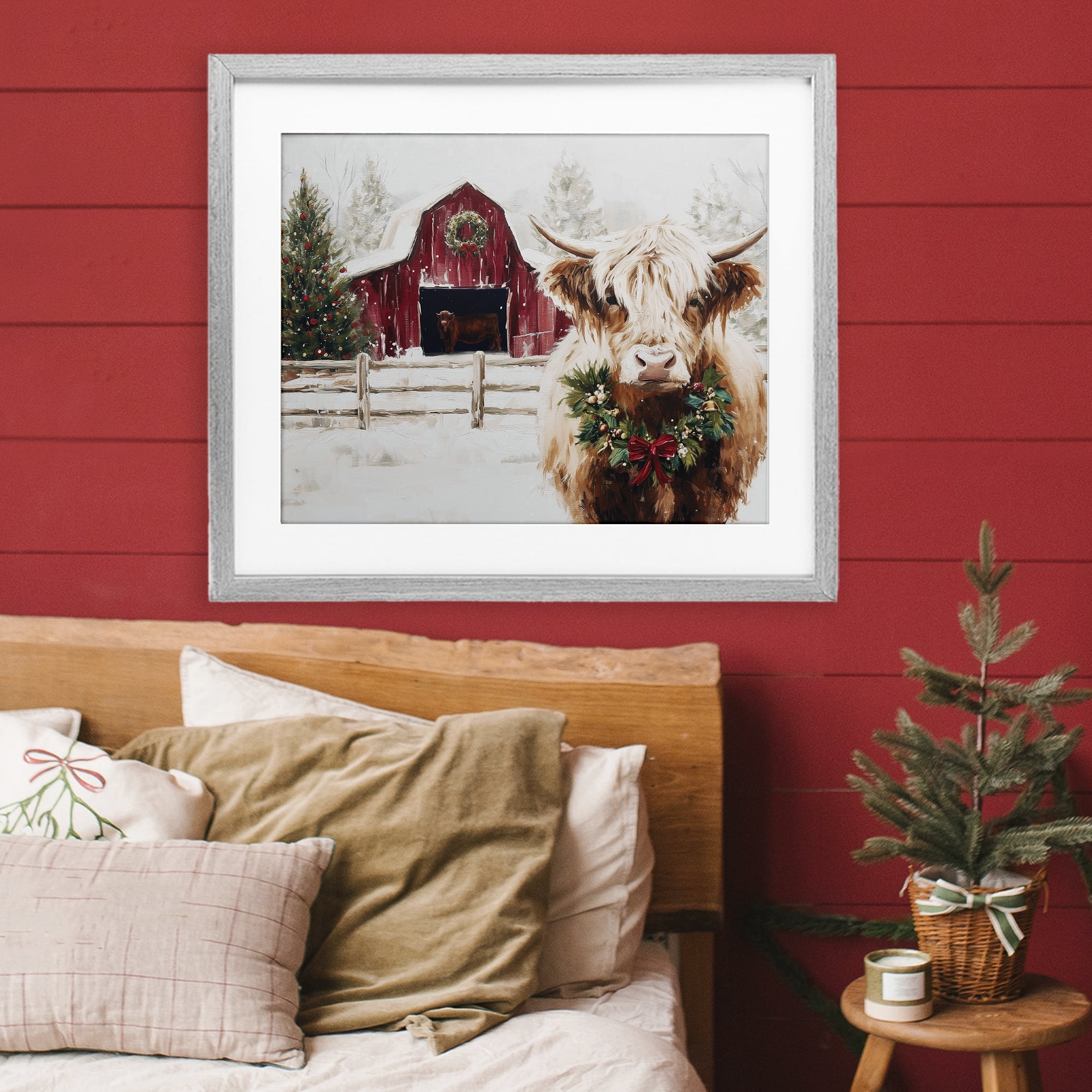 Stupell Industries Snowy Farm Scene Cattle Gray Framed Print Under Glass, design by Acorn & Ivory Designs