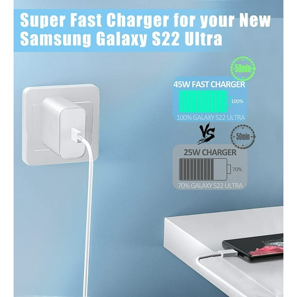 Chargeur Samsung Super Fast Type C 45W, chargeur mural USB-C pour Samsung  Galaxy S22 Ultra/S22+/S22, Note 10+/Note 20/S20/S21, Galaxy Tab  S7/S7+/S8/S8+/S8 Ultra, chargeur PPS avec Câble de charge rapide 