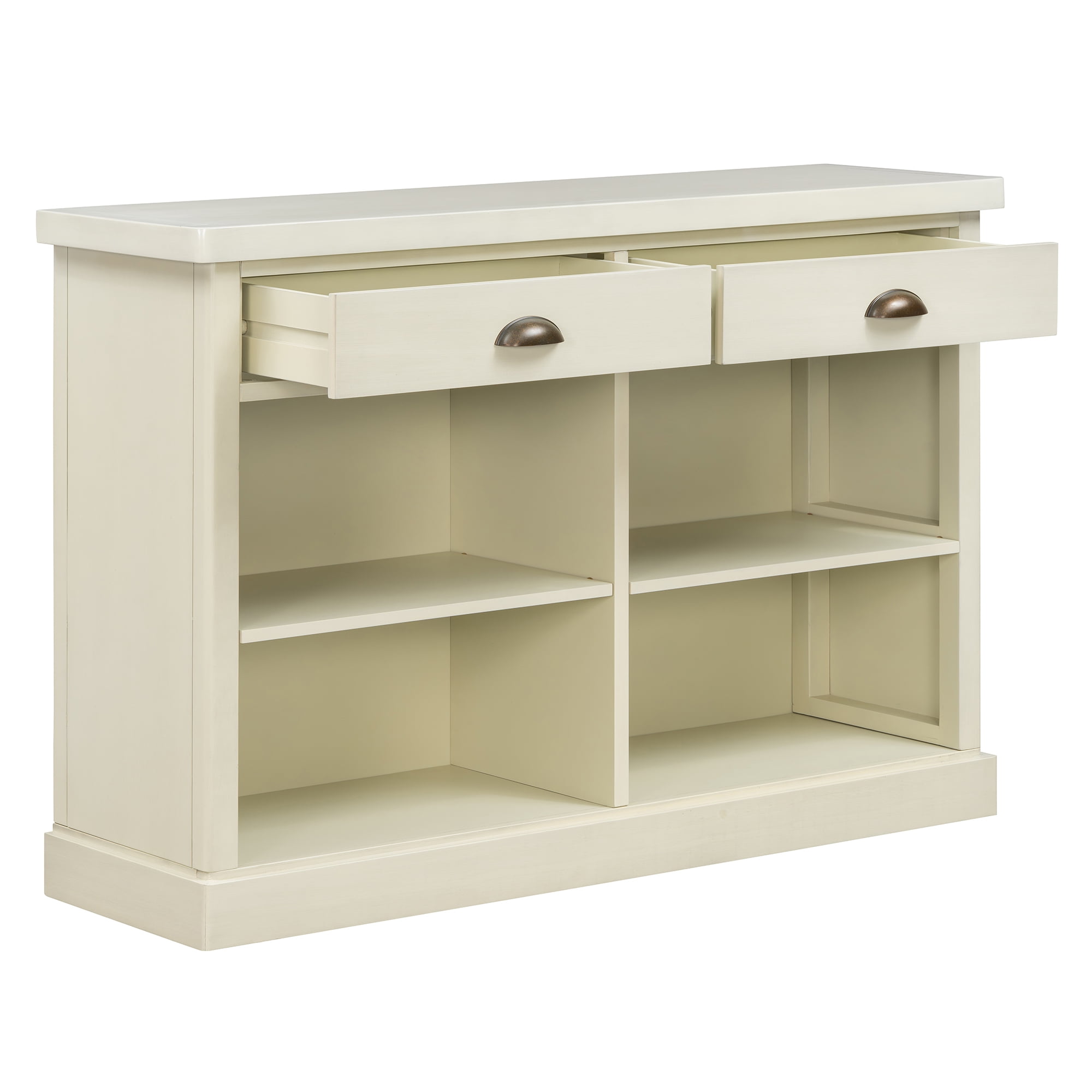Euroco 47" Long Console Table, Wood Narrow Sofa Table with Open Storage Shelves & 2 Drawers,Entryway Table Accent Table for Living Room, Hallway,White