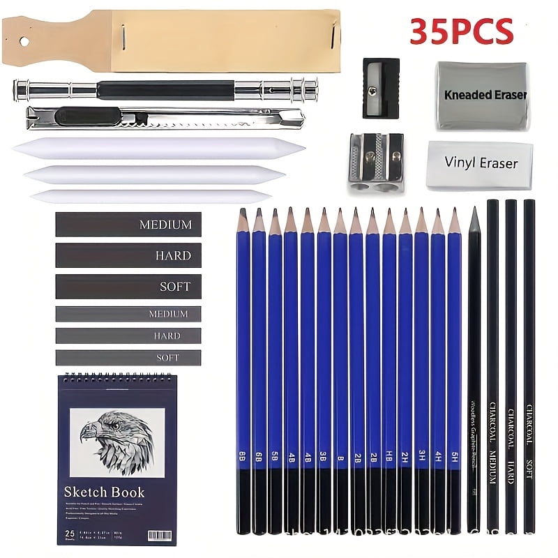 35-Piece Sketching & Charcoal Pencil Set, Complete Drawing Kit with Wood Pencils, Charcoal Pencils & Sticks for Artists