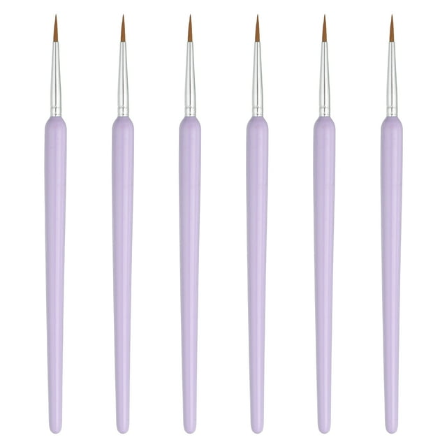 Pinceles de Detalle en Miniatura Uxcell, Pinceles Pequeños de Punta Redonda Fina de 12mm para Arte de Modelos Finos, Pintura Acrílica, Pintura al Óleo y Acuarela (Púrpura, Paquete de 6)