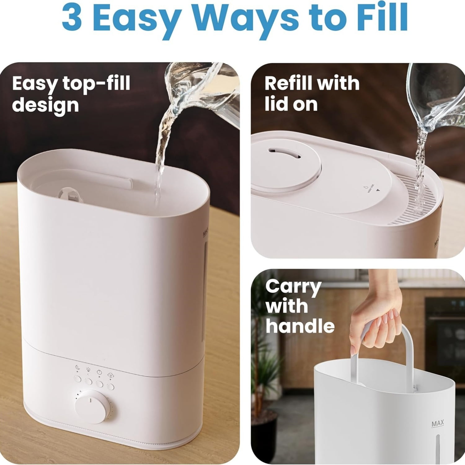 6L Humidifier Large Room, High Mist Output 60 HR Runtime Ultrasonic Top Fill Humidifiers for Bedroom, Easy to Use & Clean for Home, Baby Humidifier, Plants, Congestion, Indoor
