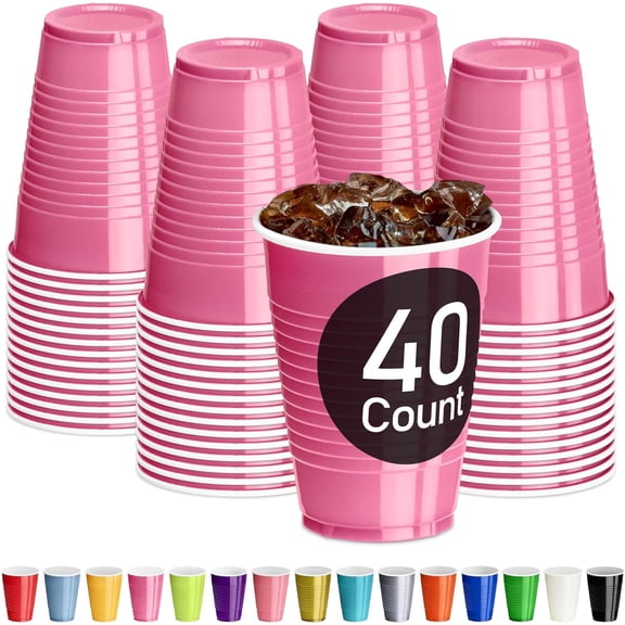 Plastic Cups, 12 oz Disposable Cups, Party Supplies (40 Count)