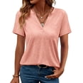 thumbnail image 2 of Women’s V-Neck T-Shirt Summer Loose Short Sleeve Tops Fashion Casual Versatile Basic Tee,Red,XXL, 2 of 9