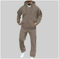 thumbnail image 2 of Afuyipoi Men's Hooded Tracksuit,with Pocket Long Sleeve Cargo Suit Men's Elastic Waist Track Set Coffee L, 2 of 7