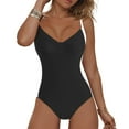 thumbnail image 2 of Women's One Piece Swimsuit Tummy Control Bathing Suit Ruched Swimwear Tie Back Shell Stitch Swim Suit, 2 of 9