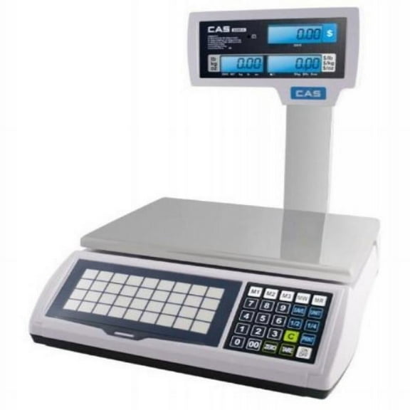 CAS S2000Jr LCD/Pole Price computing Scale with Pole Display, 30 lb x 0.01 lb, NTEP, Legal for Trade