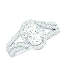 Rosec Jewels Lab Grown Diamond Engagement Ring Oval - Classic Halo Ring - EF-VS Quality, 925 Sterling Silver, US 4.00