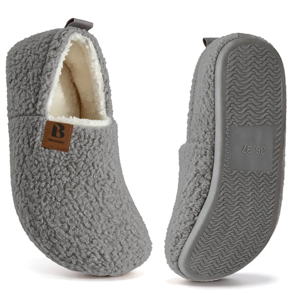 BERANMEY Soft Memory Foam Slippers for Women and Men, Fuzzy Curly Fur House Slippers with Non-Slip Rubber Sole, Cozy Indoor Closed Back Home Shoes for Family