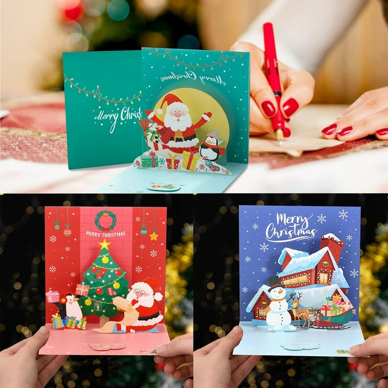 PayUSD 3D Pop Up Christmas Cards Pack, Santa Xmas Tree Snowman
