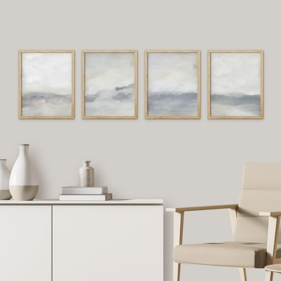 PixonSign Framed Wall Art Abstract Landscape Serene and Calming Aesthetic Illustrations Posters, Set of 4 Nature Wilderness Modern Art, Scenic Canvas Prints for Home Decor - 11"x14" Natural