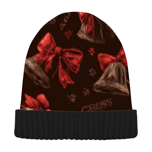 BZSMCE Winter Beanie Hats Warm Cozy Cap Crimson Christmas Bow Bounty Pattern