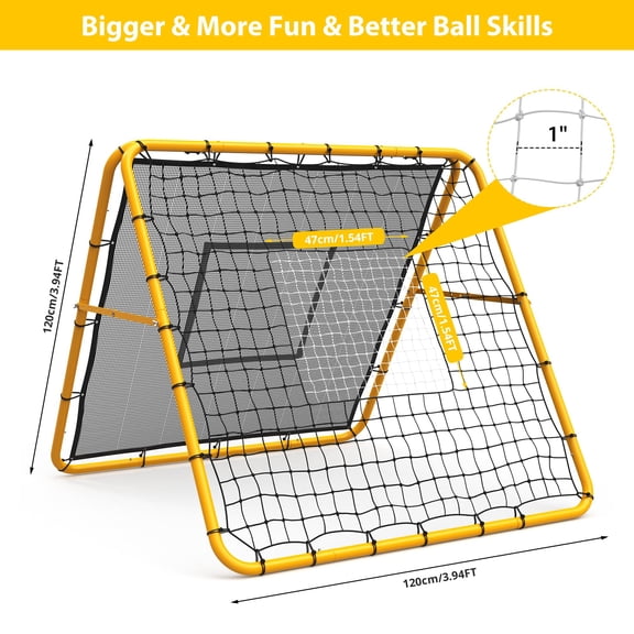 Historyli 4x4 ft Double-Sided Soccer Rebound Net, PitchBack Rebounder for Soccer, Baseball & Softball, Yellow