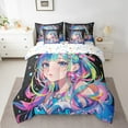 thumbnail image 2 of Manfei Anime Girl 7 Pieces Bedding Comforter Set,Cartoon Manga Full Bedding Set Lightweight,Japanese Animation Fitted Sheet Flat Sheet,Lightweight Stars Bedroom Decorative,Reversible, 2 of 6