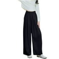 thumbnail image 3 of SEAOPEN Girls High Waisted Uniform Pants Kids Wide Leg Dress Pants Casual Trousers with Pockets 3-15 Years Black,7-8Years, 3 of 7