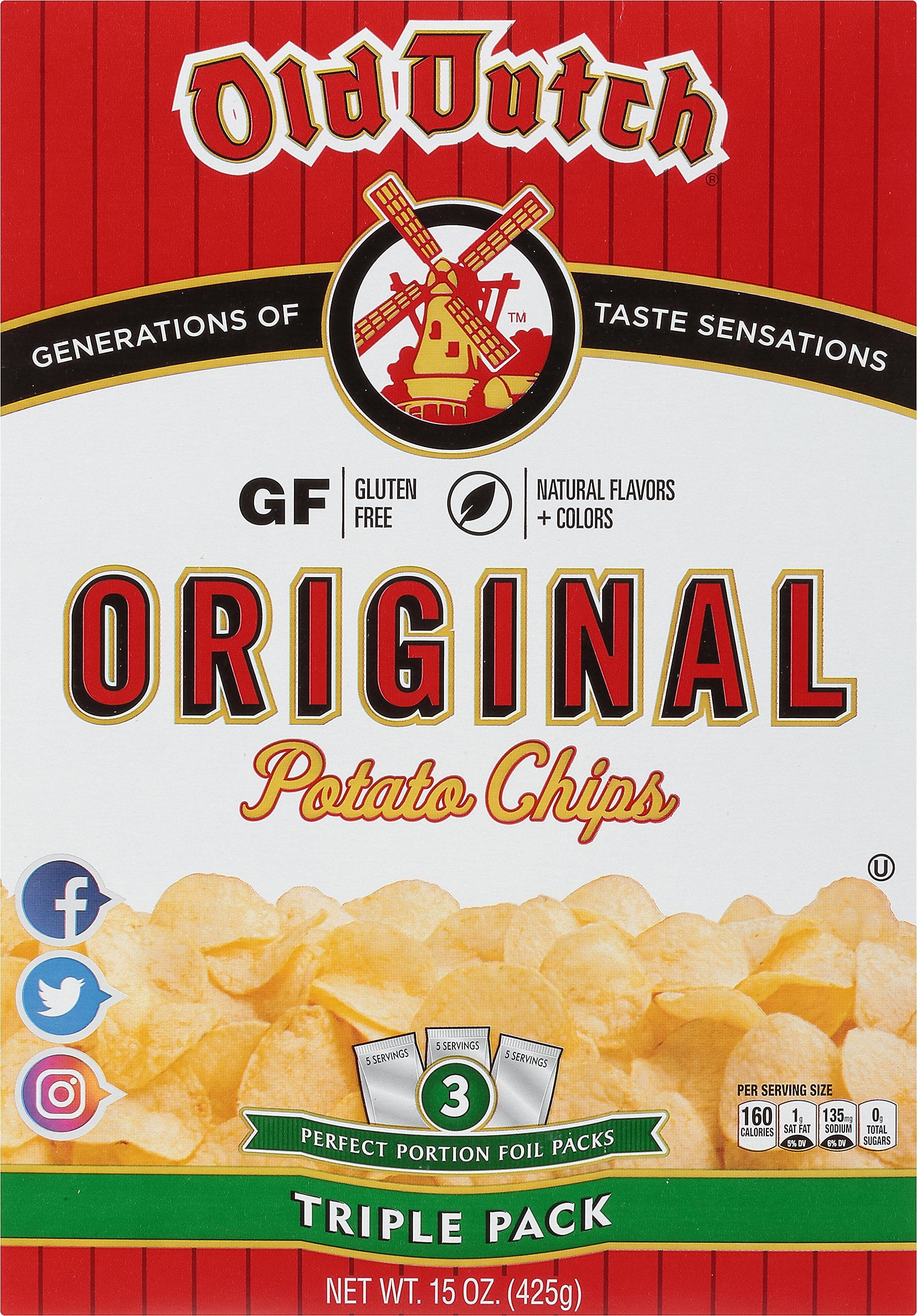 Old Dutch Original Potato Chips, 5 oz., 3 Count