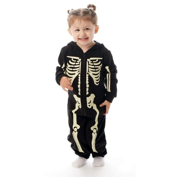#followme Glow In The Dark Skeleton Girls Jumpsuit Pajamas 6540-3T (Girls 4)