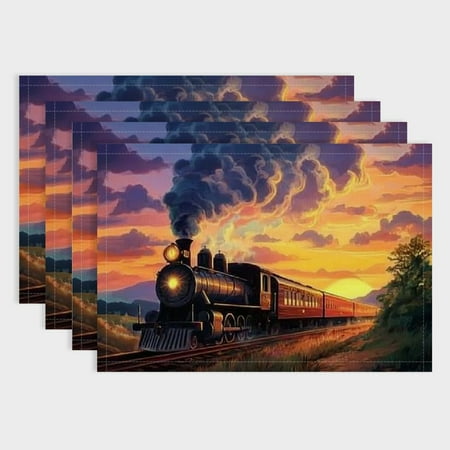 

SHERONV Train Table Place Mats Steam Engine Placemat Kitchen Dining Table Boys Girls Teens Rail Vehicles Sunset Glow Washable Decoration Table Mat Placemat Orange Purple Table Mat 18x12in