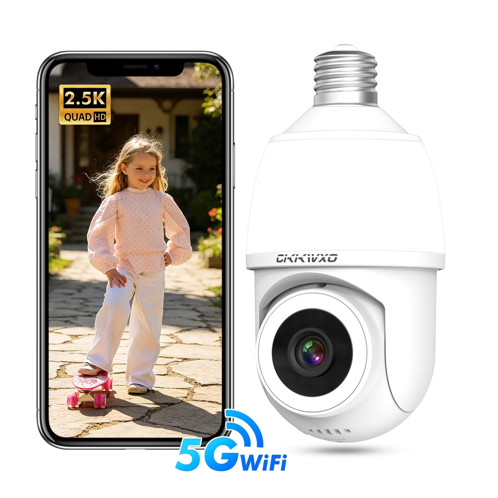 CiKiKWXO Light Bulb Security Camera, 2.5K Wireless Light Bulb Camera, 5G & 2.4GHz WiFi Bulb Security Camera for Outdoor Indoor, Full-Color Night Vision, Motion Detection, Two-Way Talk, 360° View