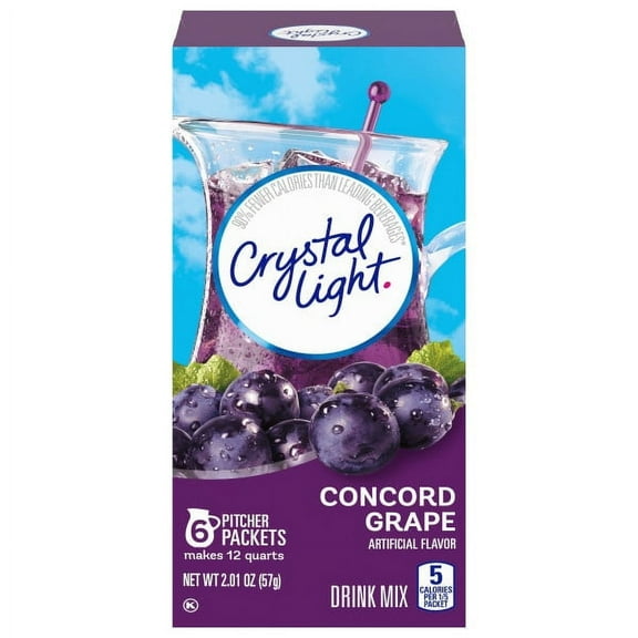 Crystal Light Concord Grape Artificially Flavored Powdered Drink Mix, 6 ct Pitcher Packets 2.1 oz (Pack of 2)