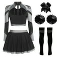thumbnail image 4 of YiZYiF Women's Cheerleading Uniform Set Long Sleeve Dance Crop Top with Rhinestones Skating Skirt Grey B M, 4 of 5
