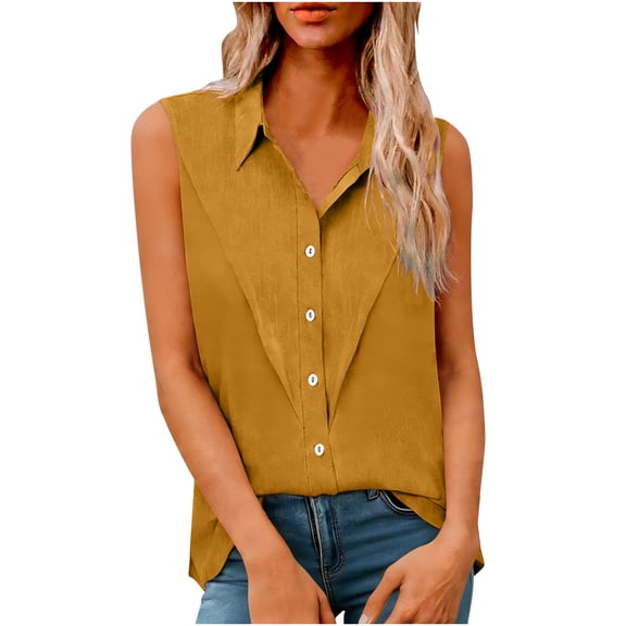 ShiShine Womens V Neck Sleeveless Shirts Collared Button Down Shirt Solid Color Summer Casual Tops S-5XL