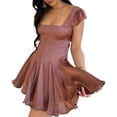 thumbnail image 3 of xiaxaixu Robe d'Été Décontractée pour Femmes Couleur Unie Col Carré Manches 1/4 Dos Nu Robe de Plage Vacances Fête Mini Robe, 3 of 4