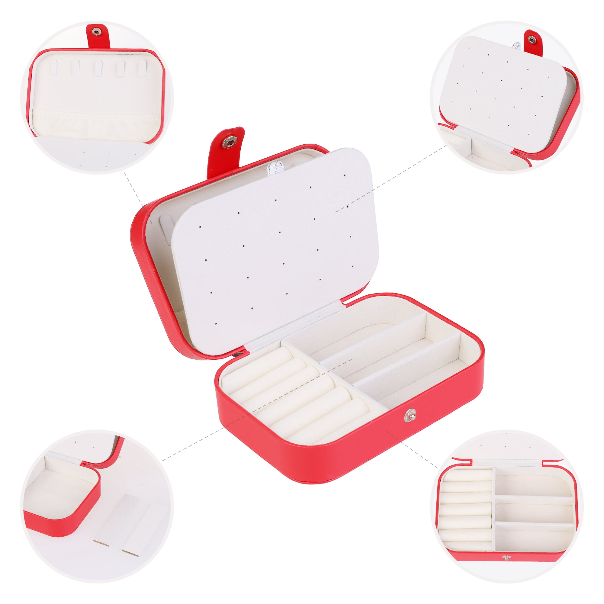 Unique Bargains Jewelry Box Small PU Leather Jewelry Organizer Case Storage Display Holder Red
