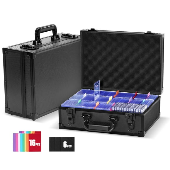 Procase Toploader Storage Box with 6 Removable Dividers, Sports Card Hard Carrying Case with 16 Colorful Divider Tab For 3”×4â&