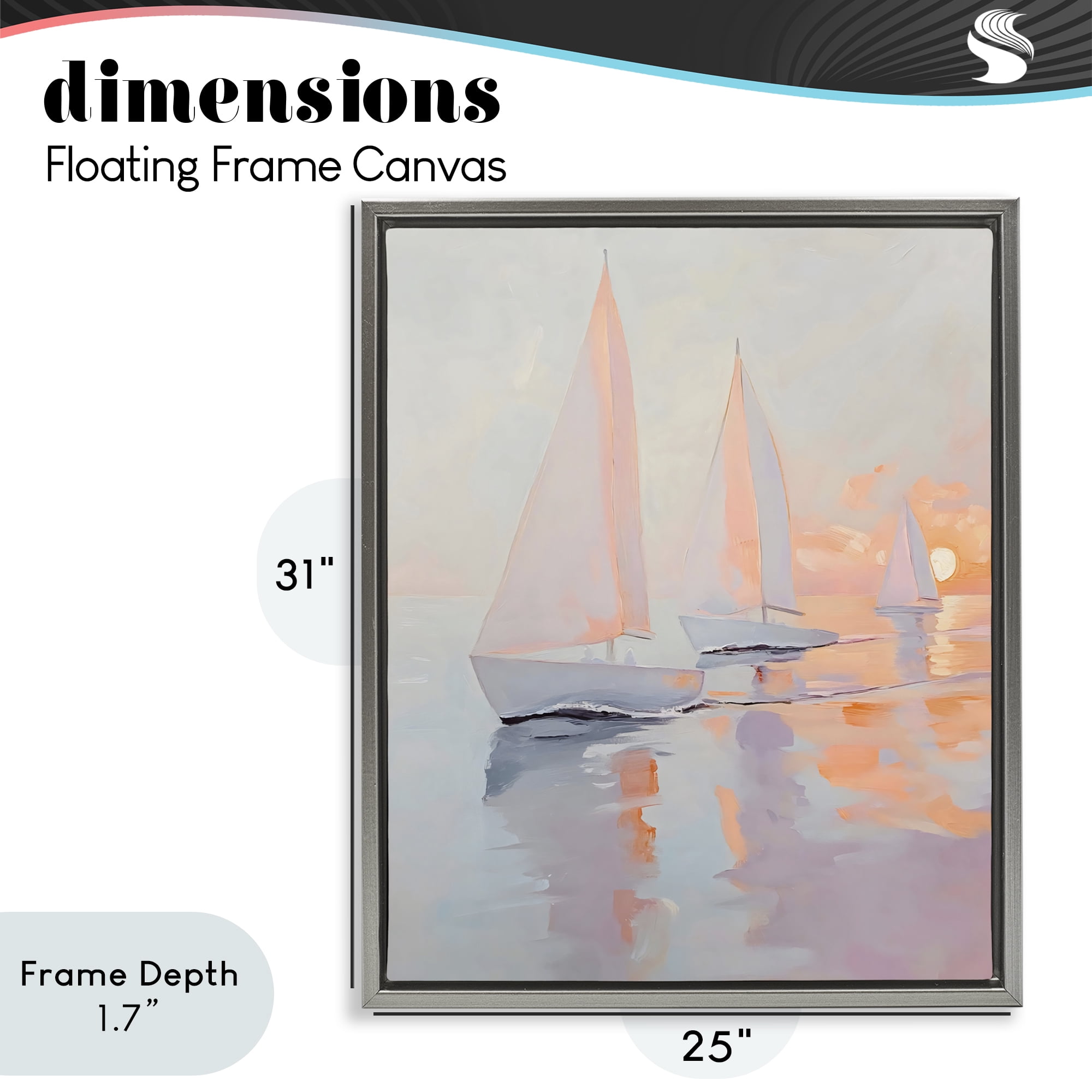 Stupell Industries Peach Sunset Sailboats on Sea Gray Framed Floater Canvas Wall Art, design by Creative Studio