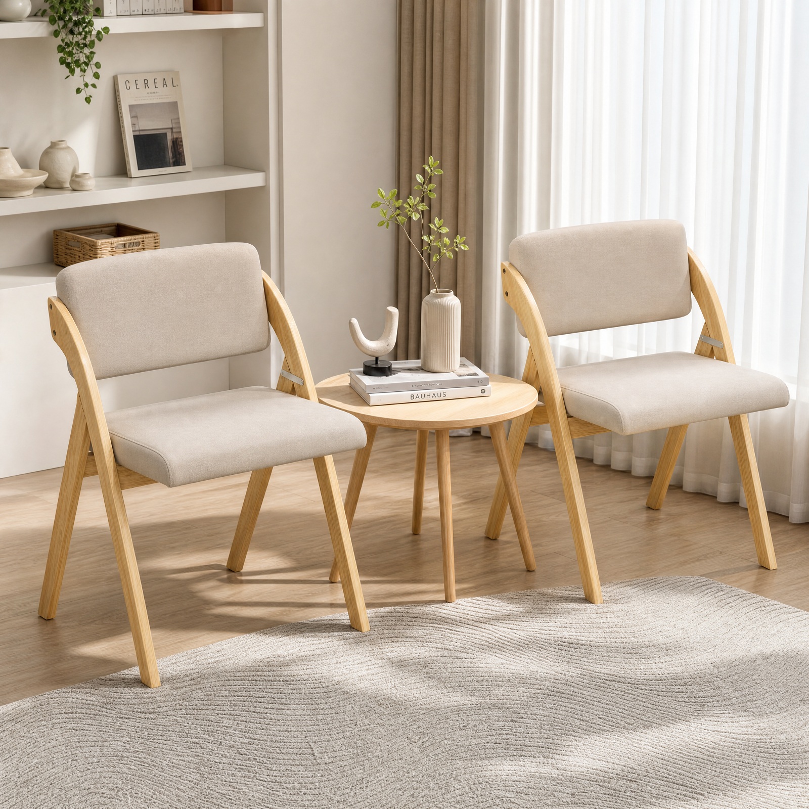 Furnibear Folding Kitchen Dining Chairs Set of 2 with Padded Seat and Rubber Wood Legs for Home