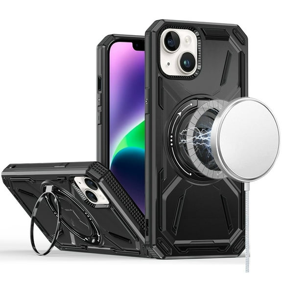 For Apple iPhone 14 /13 Hybrid Magnetic Ring and 360° Rotational Kickstand with MagSafe Compatible, Military Grade Drop Protection Cover, XPM Phone Case [Black]