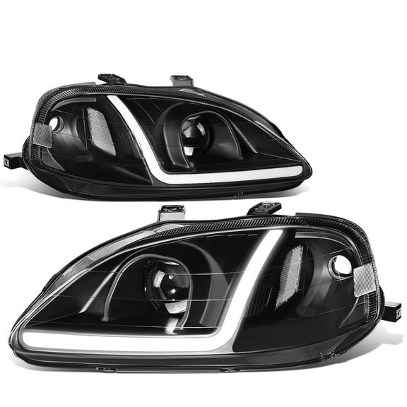 For 1999-2000 Honda Civic LED DRL Black/Clear Corner Projector Headlight Lamps