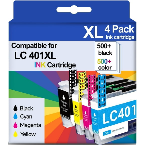 LC401XL Ink Cartridge for Brother LC401 LC401XL Ink Cartridge for Brother Printer for MFC-J1010DW MFC-J1012DW MFC-J1170DW Printer(4-Pack)